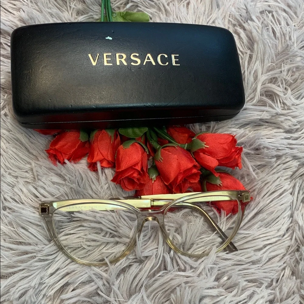 🌹VINTAGE Versace • Women's Clear Cat-Eye Optical Glasses - Clear Gold RX Frames